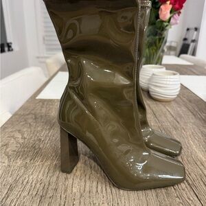 Aldo Olive Patent Leather Heeled Boots